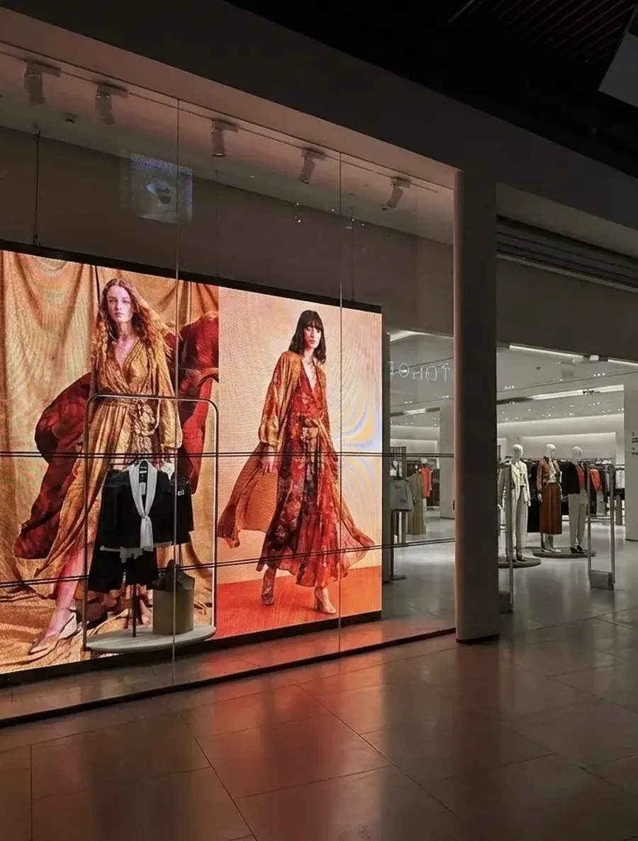 Transparent LED screen in a shop window
