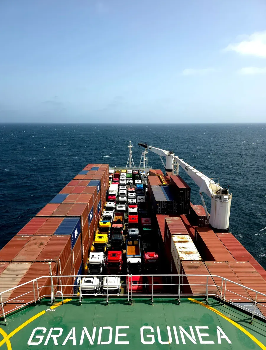 Container ship deck loaded with containers at sea